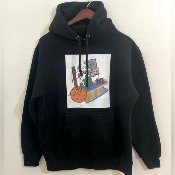 CANNABIS Graphic Hoodie Sweatshirt Unisex Medium Black Streetwear - Picture 1 of 11